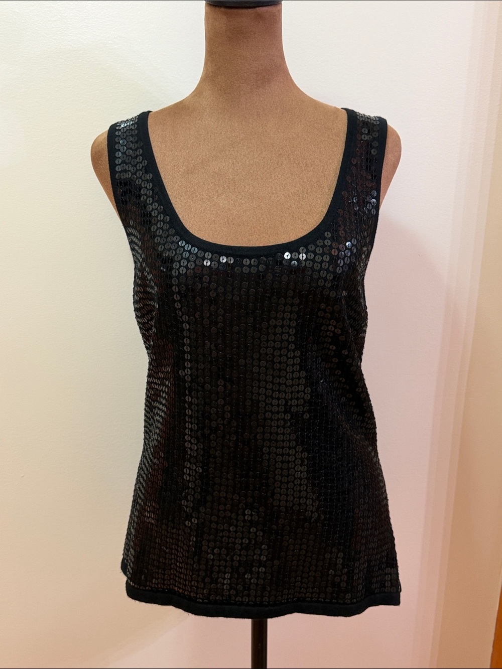 NWOT Boston Proper Black Sleeveless Scoop Neck Sequin Tank Top Size Large